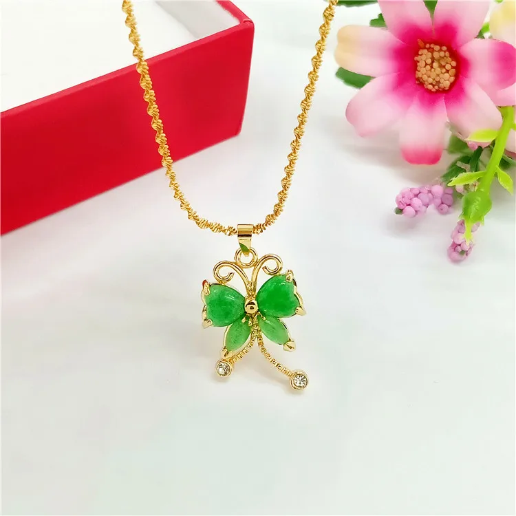 

wholesale gold plated green agate chinese jade butterfly jade pendant necklace