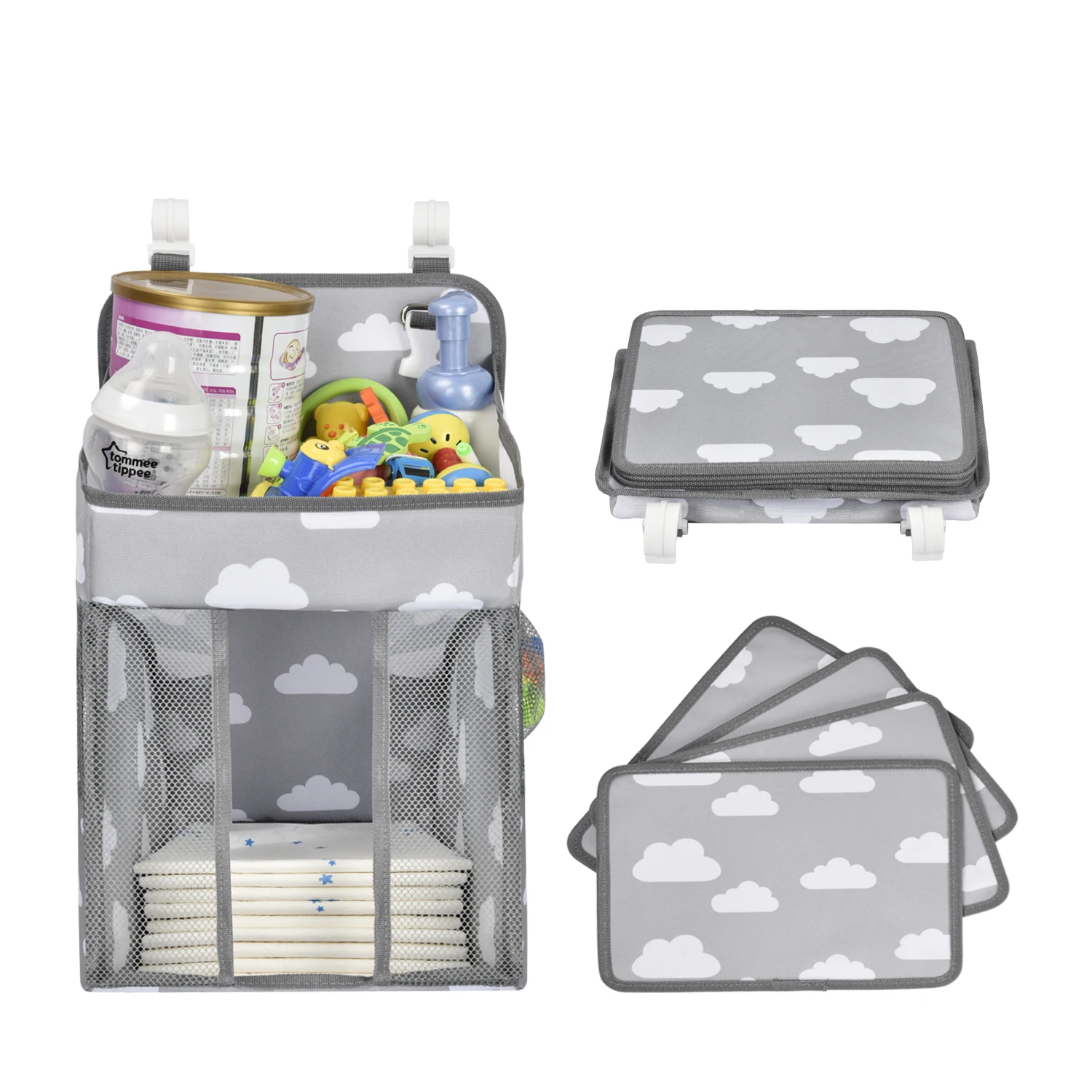 

2020 Stock Baby Nursery Organizer Hanging Diaper Caddy Hanging Changing Diaper Stacker Storage, White and grey or customized