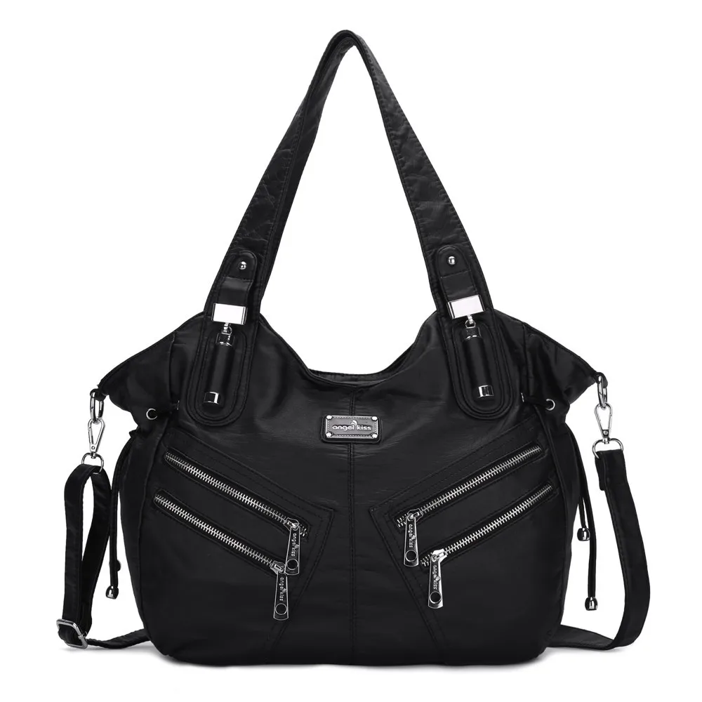 

Angel Kiss Brand Washed PU Leather Women Fashionable Handbag Tote