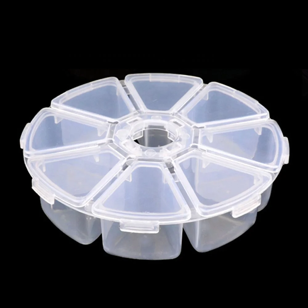 

Round 8 Lattices Nail Art Storage Case Jewelry Decoration Empty Container Rhinestones Organizer Box, Clear