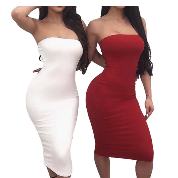 

Wholesale Guangzhou Latest Off Shoulder Woman Dress Fashion Ladies Tube Top Bodycon Dress Casual Dresses, Green or customized