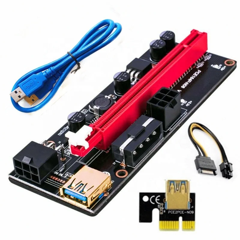 

pcie VER009S PCI-E 1X to 16X 009 Card Extender Express Adapter USB 3.0 Cable Power gpu pci riser 009s, Black