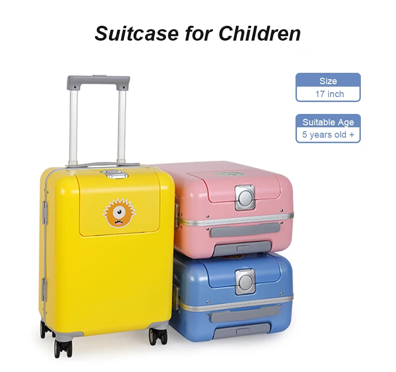 17" Custom Cartoon Cute Carryon Travel Front Opening Luggage Kids