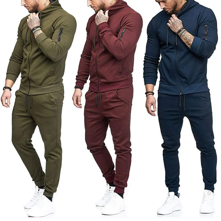 

Latest design custom oem cotton gym fitness hooded sportswear two piece tracksuit mens sweatsuit sets, Customized colors