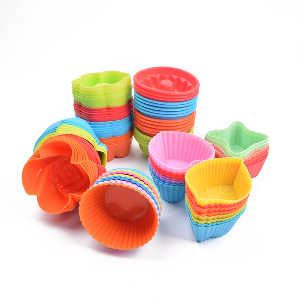 

Reusable Homemade Mini Silicone Pastry Muffin Molds Cupcake Liners Baking Cups, Blue,green,light blue,orange,magenta,purple,red,yellow,pink
