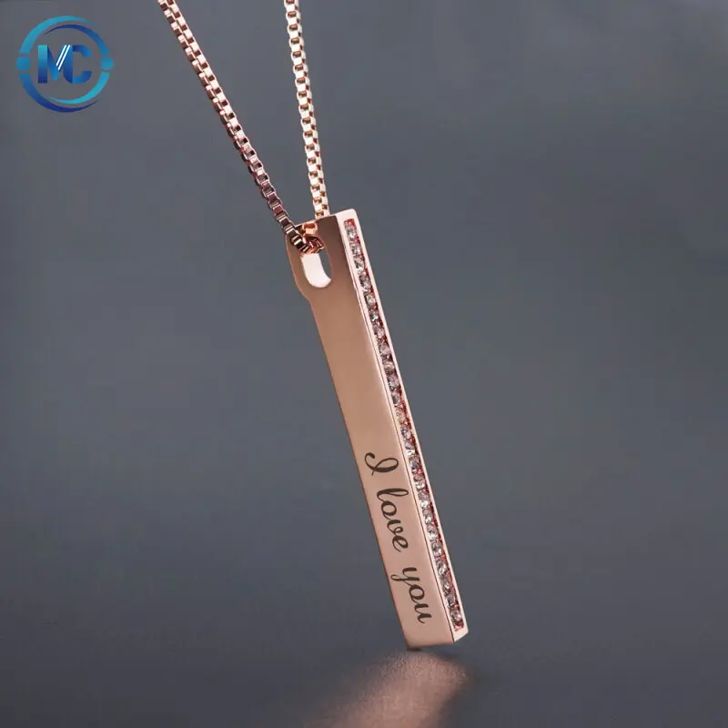

2021 Rose Gold plated Personalized name Square Bar Custom Name Crystal bar Necklace