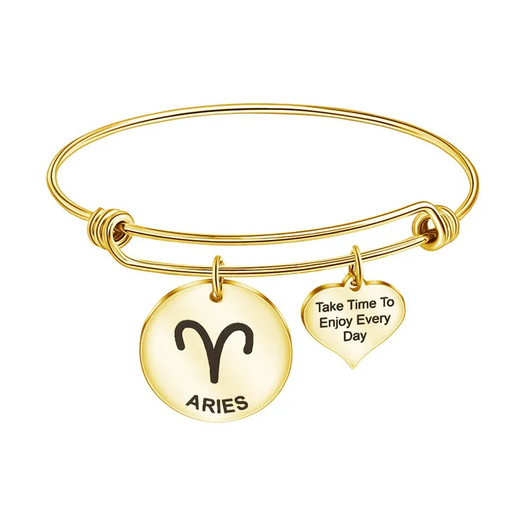 

Adjustable Constellation Design 12 Zodiac Sign Charm Pendant Bangle, Steel