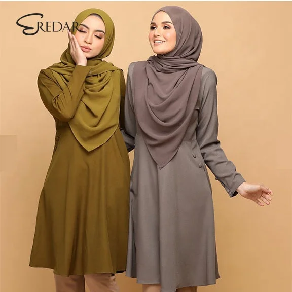 

Hot selling fashion design blouse muslimah long tunic tops for women, As pictures& customized