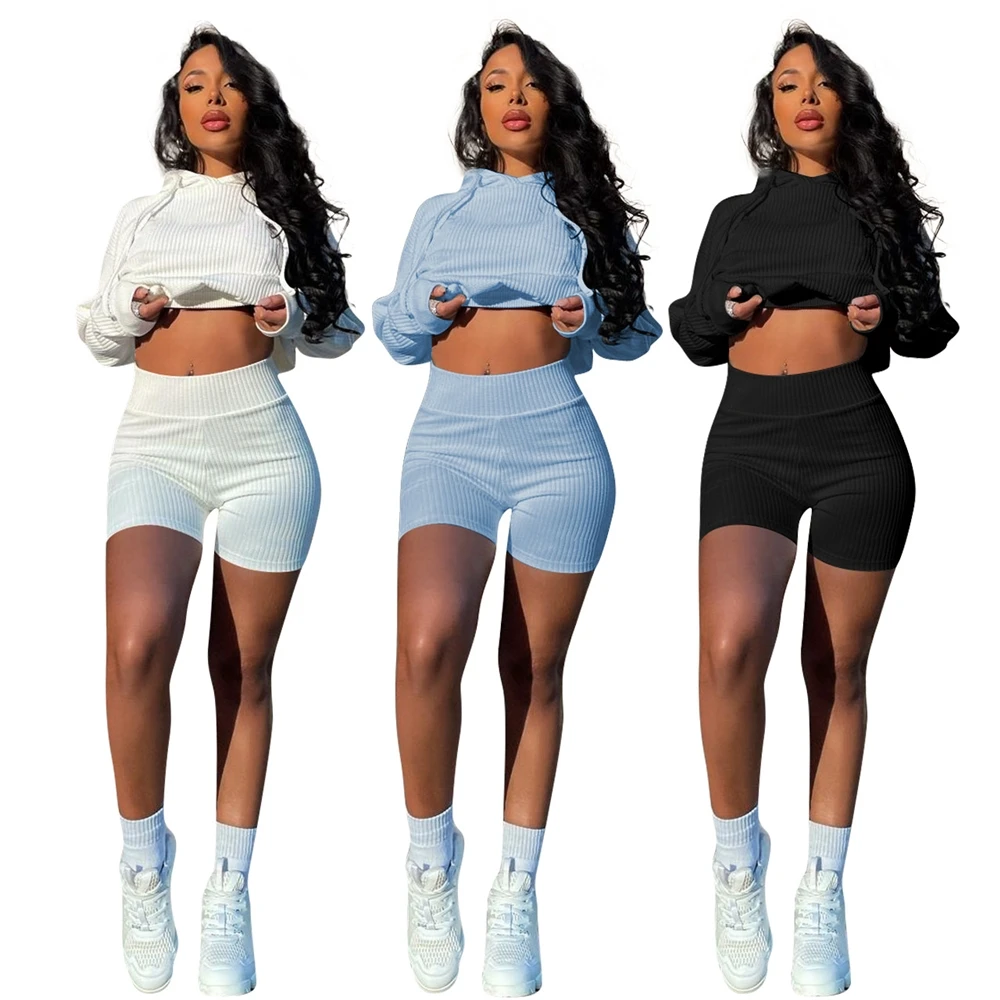 

EB-20090411 Cropped Hoodies 2021 Women Custom Suit Two Piece Sets Jogging Tracksuits Joggers Leggings 2 Piece Sets