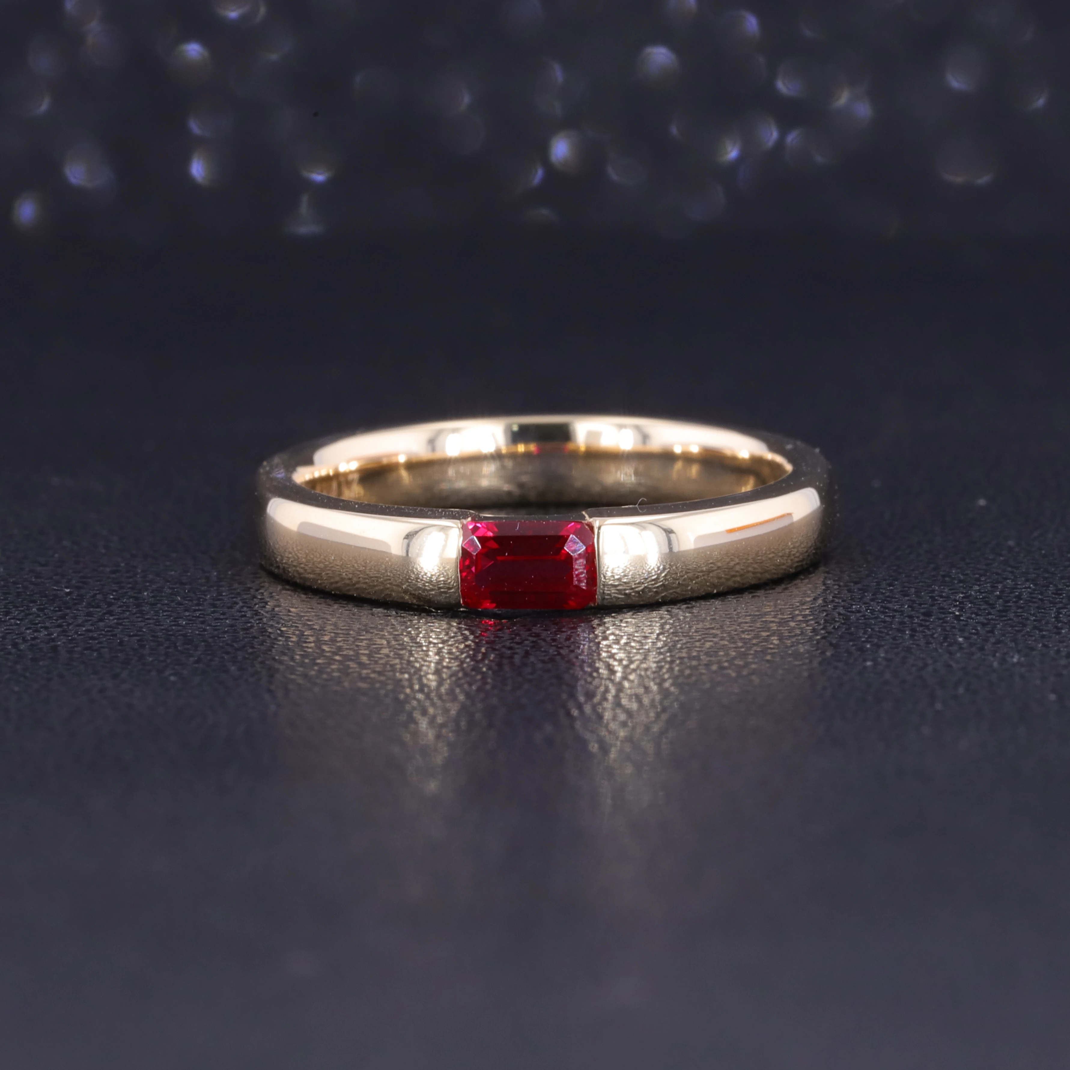 

starsgem ruby jewelry 10k 14k 18k solid gold lab grown gemstone emerald cut wedding band ring