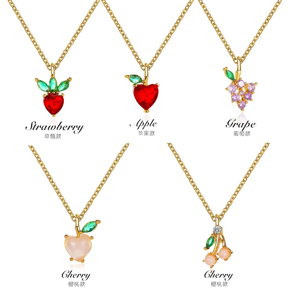

10 Design 50cm Fashion Jewelry Gift Simple sweet fruit apple strawberry cherry grape peach pendant charm necklace clavicle chain