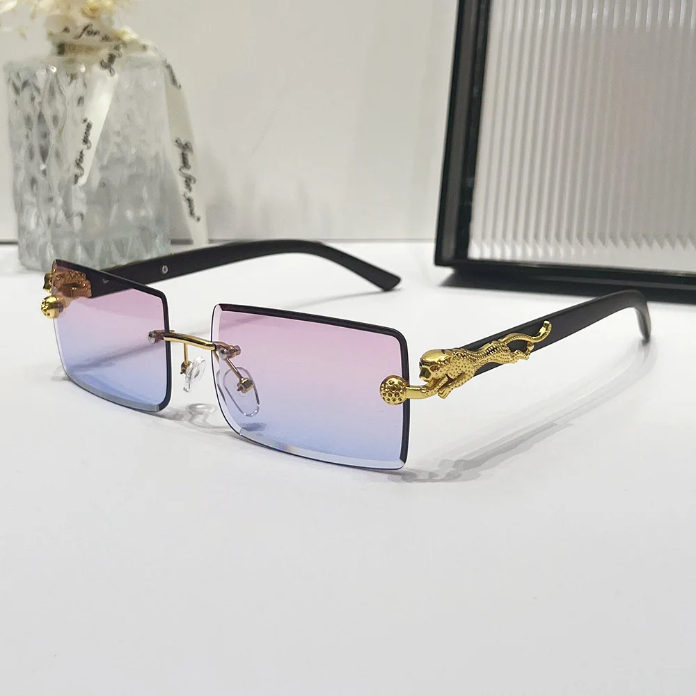 2024 Retro Versatile Sunglasses Pink Yellow Gradient Transparent Glasses Square Rimless Sunglasses