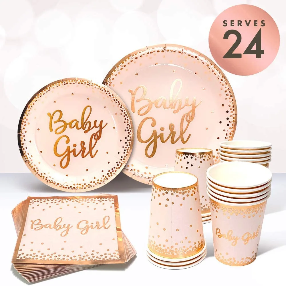 

Nicro Oh Baby Shower Supplies Boy Or Girl With Gold And Rose Gold Disposable Gold foil Paper Tableware Set