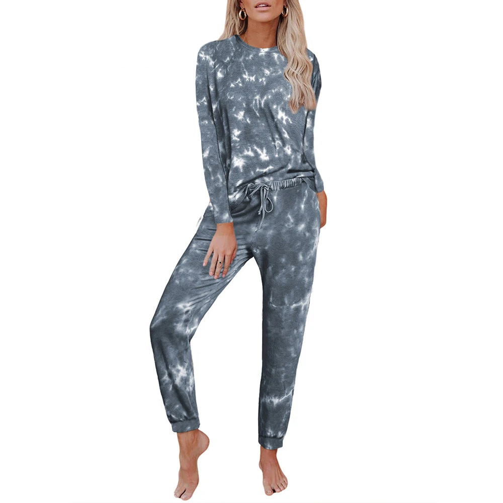 

Outer wear home suit women autumn new tie dye printing long sleeve trousers split pajamas