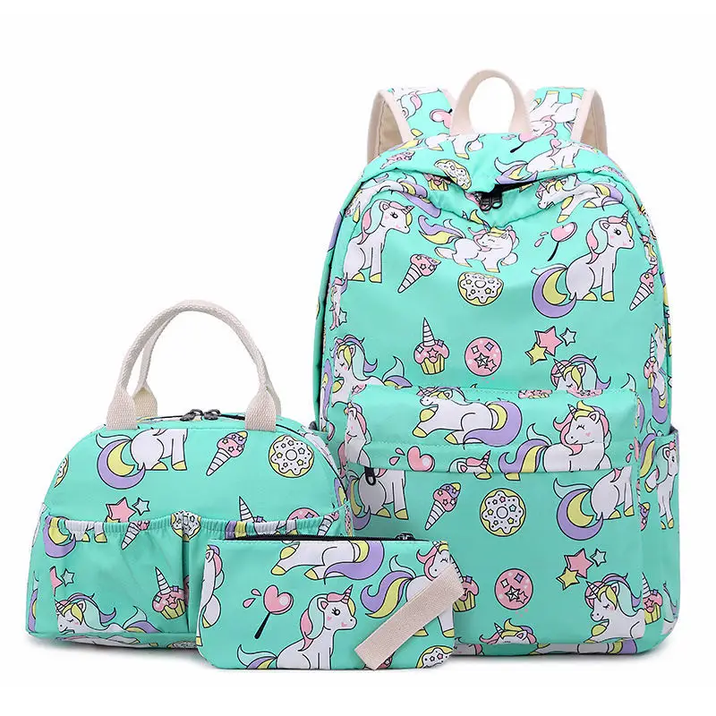 

New design high-capacity waterproof lightening insulated cartoon unicorn backpack for children, Green, pink, dark blue