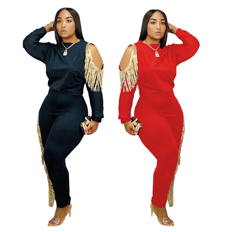 wholesale stylish women pants with tops women clothing 2 piece set with tassels