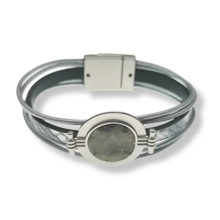

2021 Hot selling high quality fashionable agate bangle magnet leather cord bracelet