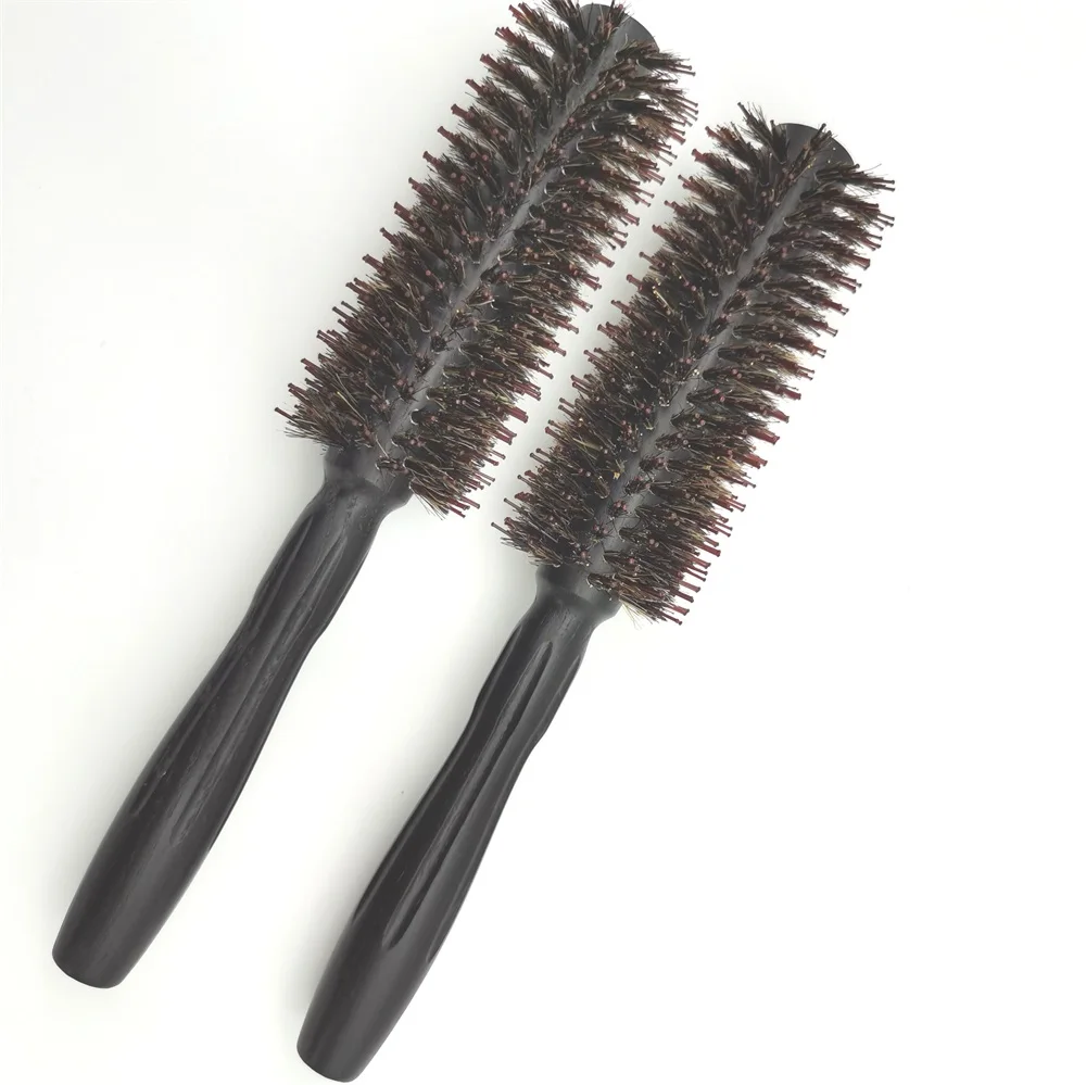 

100Pcs/Lot For Sale Natural Wooden Handle Boar Bristle Round Styling Hair Brush