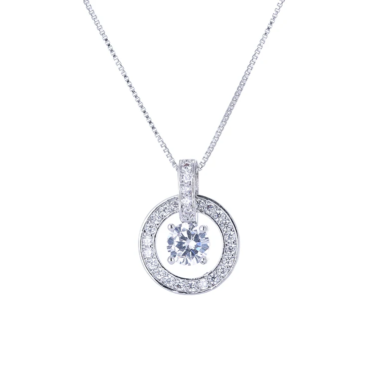 Factory Wholesale 925 Silver Zircon Round Necklaces Pendant Sterling Silver Jewelry Statement for Women