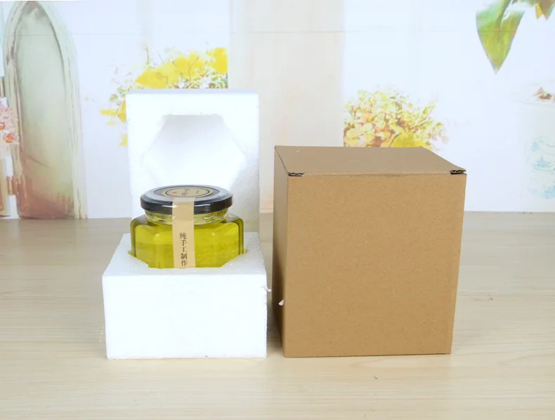Luxury Hexagonal Glass Honey Container Honey Storage Bottle Glass Honey Jar With Bamboo Lid And