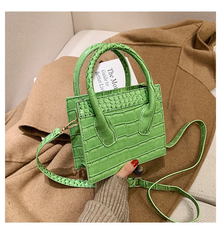 

Spring 2021 Fashion Bright Crocodile Mini Purse and handbag Cute Small Tote Bags for ladies, Black white purple coffee green