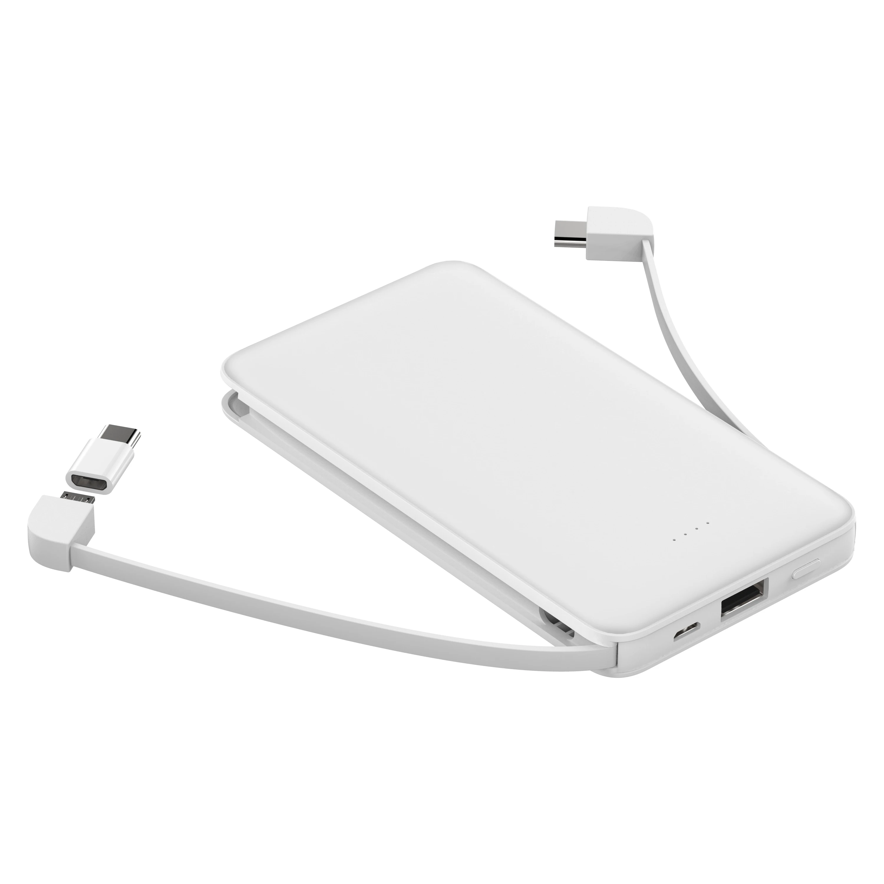 

Portable Built In Cable Big Capacity With Customised Logo 10000mAh Slim Power Banks With USB Cables
