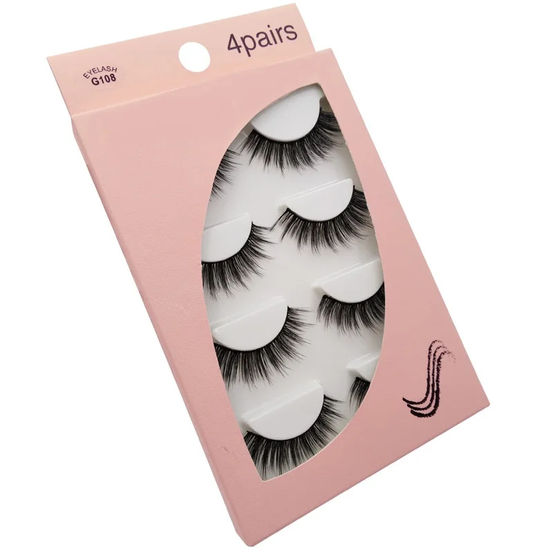 

Wholesale 4 pairs eyelash vendors handmade waterproof fake faux short mink lahes 3d mink strip eyelashes with eyelash cases, Natural black