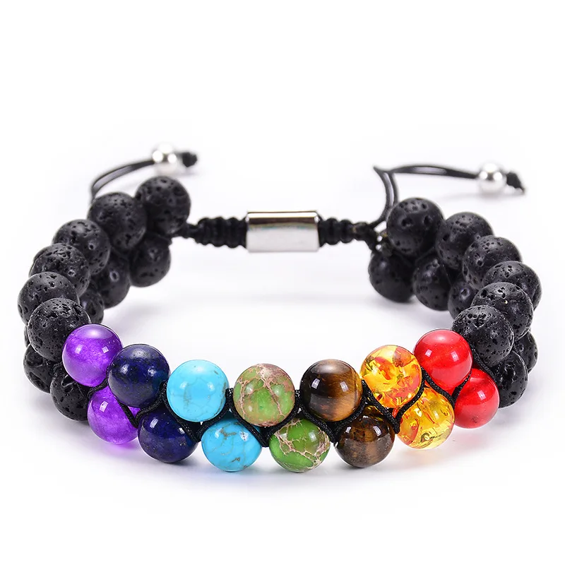 

Natural tiger eye lava volcanic stone double row Bracelet