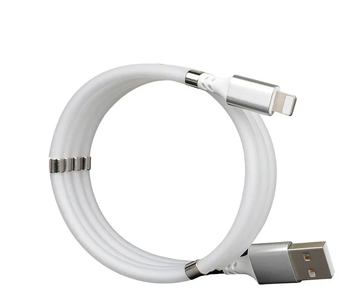 

Hot Selling Fast Charging Durable Mobile Phone USB Cable Wrapping Easy Coil Strong Magnetic Charging Data For Phone Micro Type C, Black white
