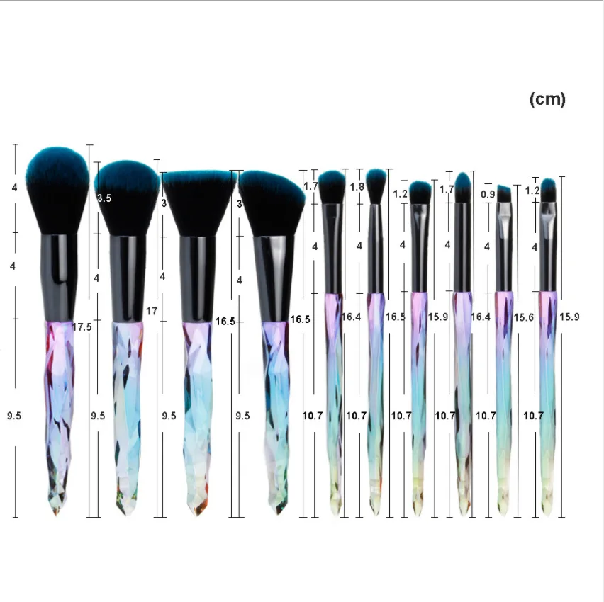 

10Pcs Diamond Makeup Brushes Private label Powder Foundation Eye Shadow Eyebrow Crystal Professional Makeup Brush Set Kit, Customized color