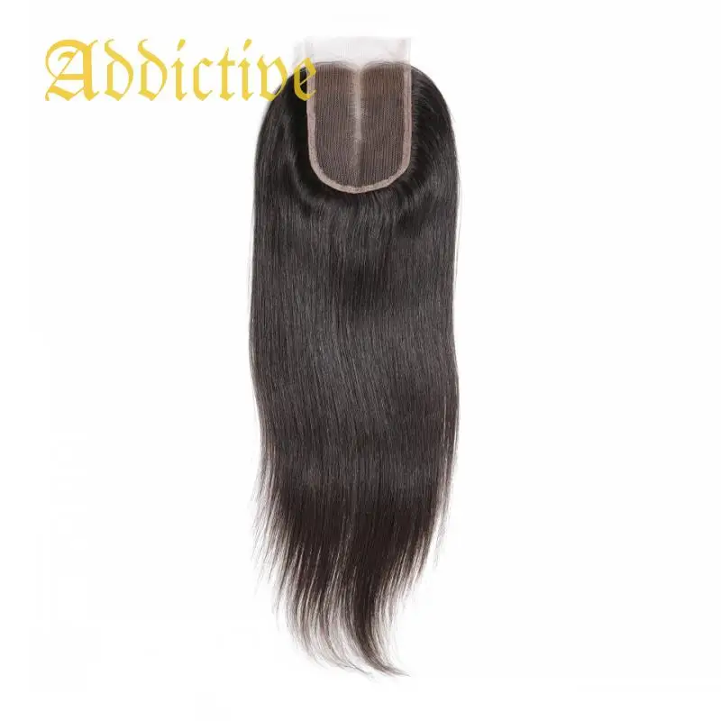 

Addictive Brazilian 1B# Straight 4X4 Lace Closure With Baby Hair Middle/Free Part Human Hair Closure Medium Brown Swiss Lace