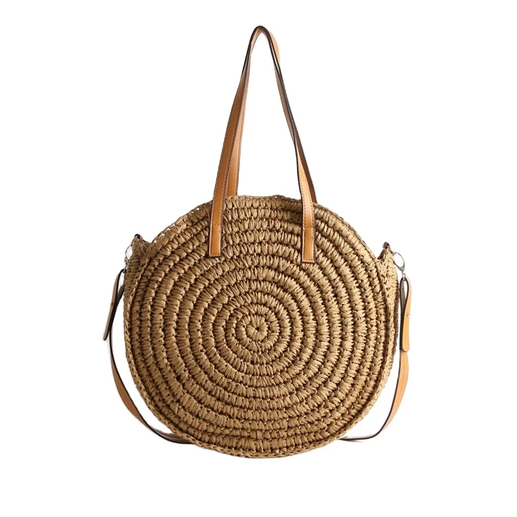 

Designer custom large tote bag round beach bags 2021 summer straw shopping shoulder handbags, Natural