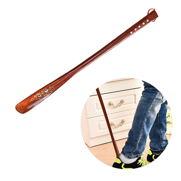
Custom Home Long Handle Useful Lifter Flexible Durable Portable Wooden Red Practical Stick Hanging Loop Shoe Horn 
