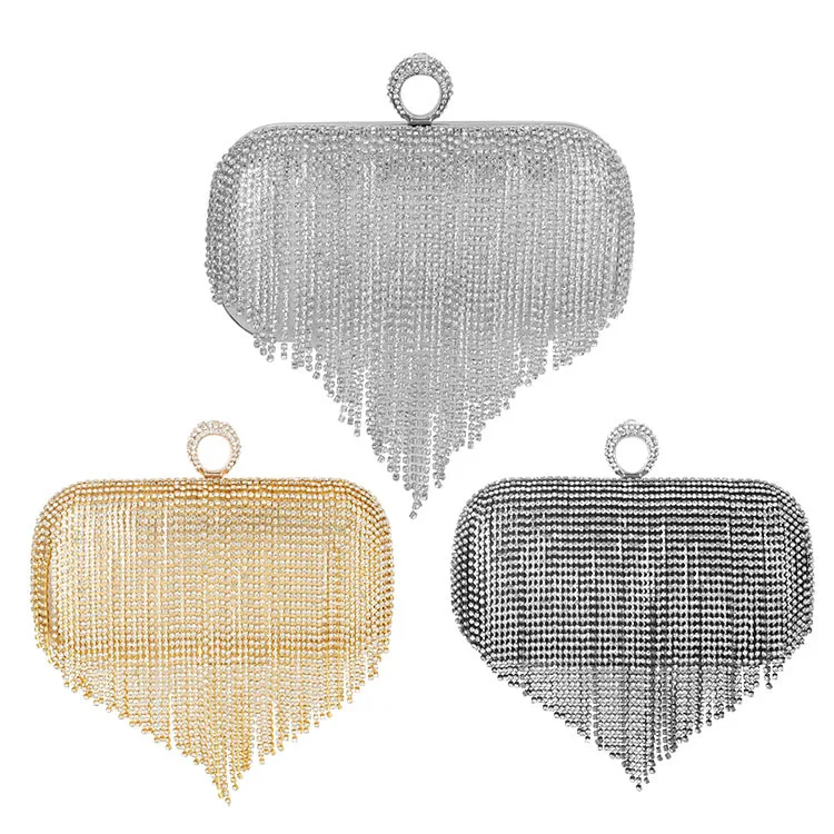

Women Rhinestone Tassels wedding Clutch purse retangle bag Wedding Party Pouch Handbag