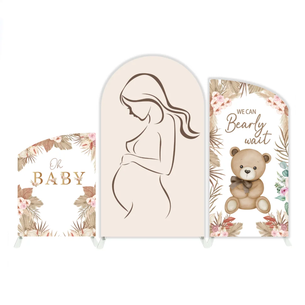Custom 3*4ft 3*6ft 4*7ft Teddy Bear Mother Party Stage Layout Decorations Single Sided Arch Backdrop Stand and Covers