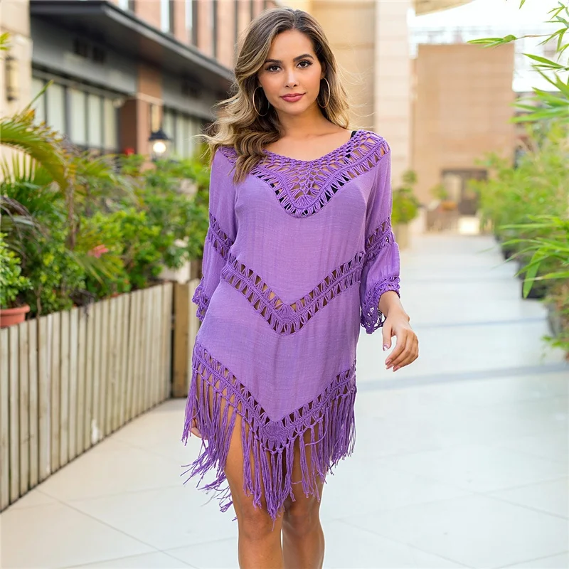 

Summer Beach Dress Tassels Swimwear Women Hollow Out Beachwear