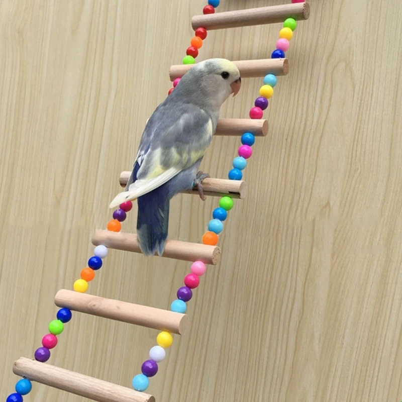 

Birds Pets Parrots Ladders Climbing Toy Hanging Colorful Balls With Natural Wood Parrot Toys for Conures Parakeets Cockatiels, As shown