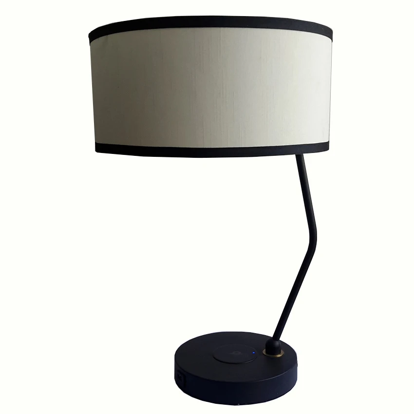 Modern Black  Wireless chargerLamp White Fabric Shade Desk Lamp Metal Table Lamp With Usb Charging Port For Hotel   Living room