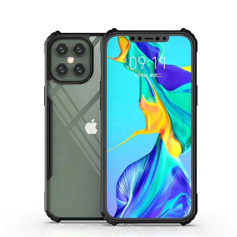 

New style transparent acrylic case For iphone 12 cases for drop ship, for iphone 12 mini case military grade, Black, blue, red, green