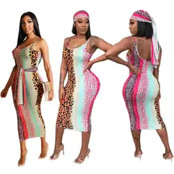 O4314 women fashion leopard print bandage dress wi