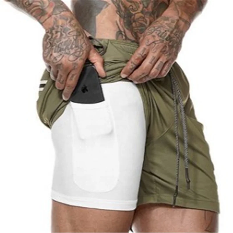 

Men's Workout Running 2 in 1 Double - Deck Training Gym Shorts with Pockets