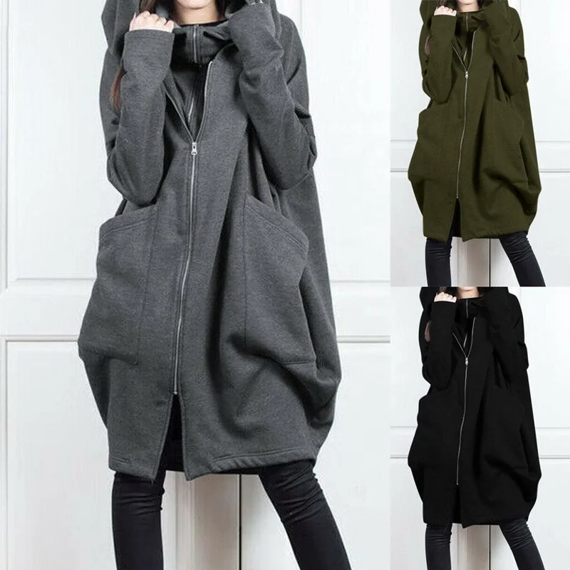 

New arrival plus size casual hooded coats for girls / ladies loose long sleeve zipper hoodie women's 8 solid colors coats, 8 colors as shown