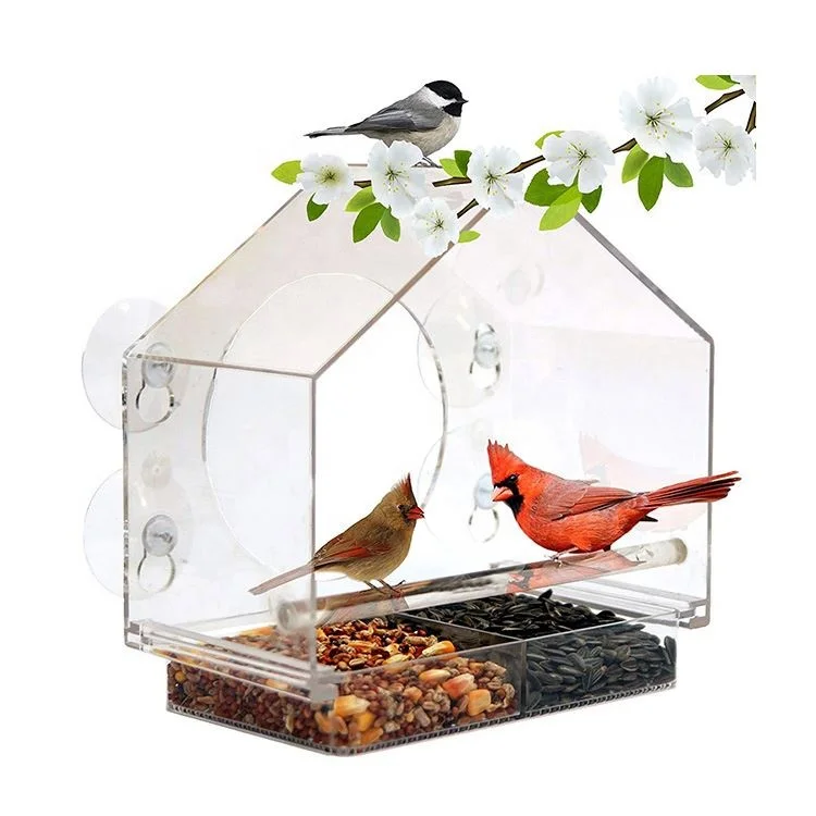

Pet Acrylic Window Bird Feeder With Strong Suction Cups, Transparent