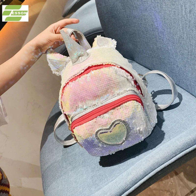 

Best Selling Kids Outdoor 20L Cute Plush Mini Sequin Unicorn Backpack, Multi color as picture