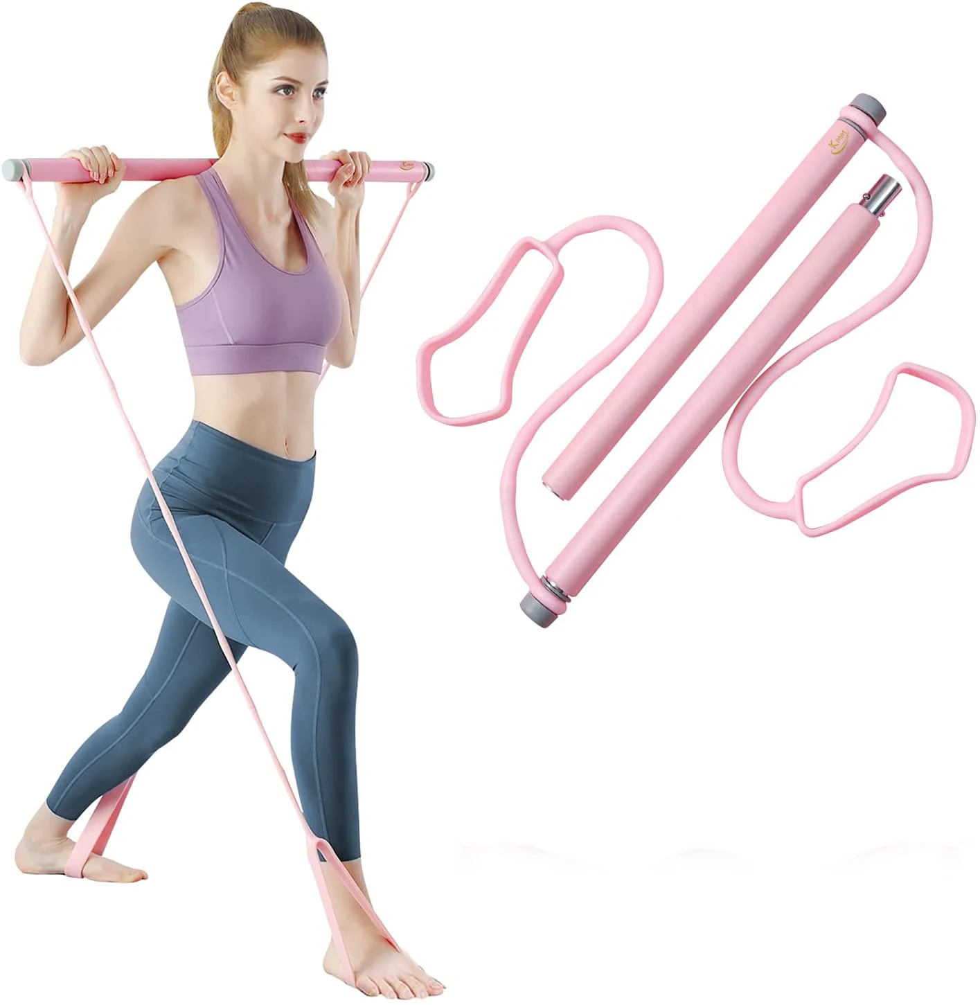 

Multifunctional Full Body Workouts Non-slip Fitness Yoga Pilates Stick, Portable Pilates Bar With Resistance Bands, Light blue/pink/orange/red/lake blue