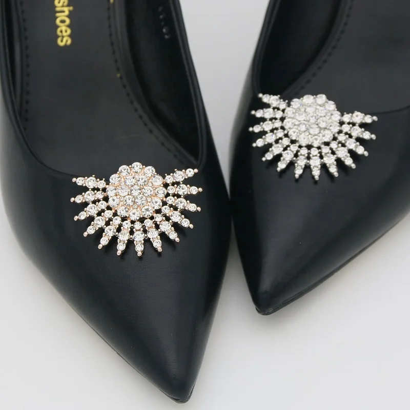 

XILIANGFEIZI Newest Luxury High Heel Rhinestone Shoes Charm Sandal Buckle Gold Metal Accessories Fashion Flower Shoe Charm