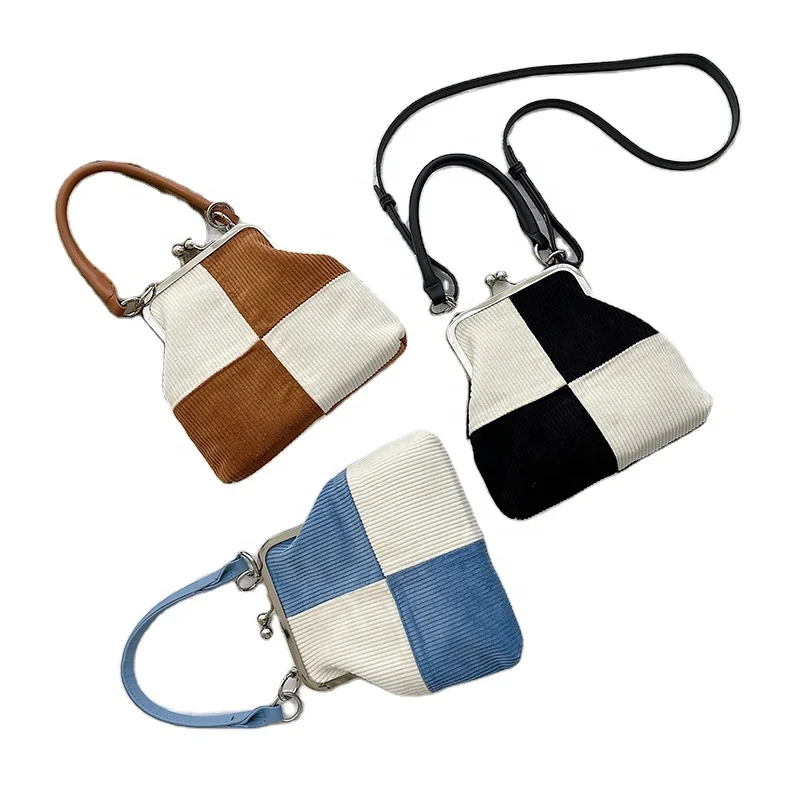 

2021 Autumn Fashion Women Handbag Shoulder Bag Contrast Grid Messenger Bags Canvas