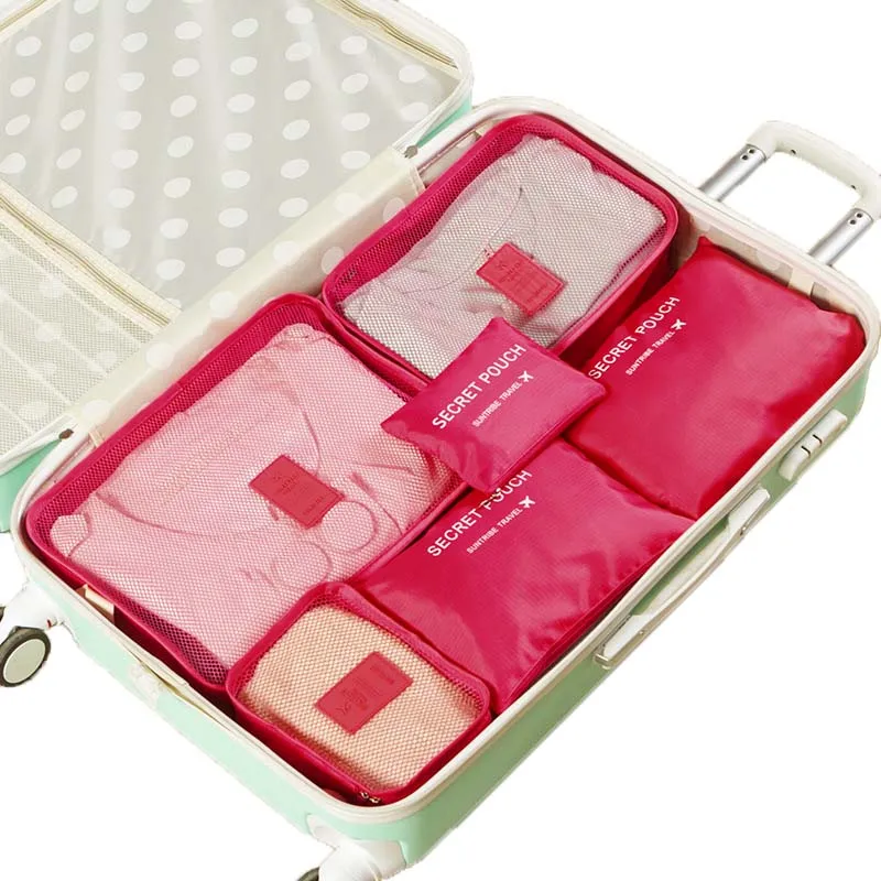 

Fashion Korean 6pcs Set Toiletry Travel Cosmetic Bag Clothes Organizer Portable Storage Travel Man Bag Duffle Bags for Women, 9 colors