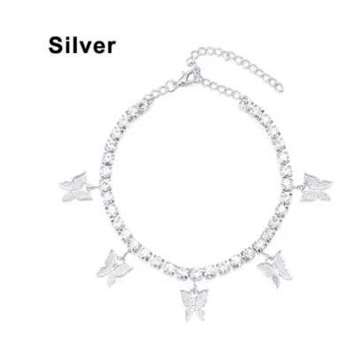 

Fashion Rhinestone Anklet Butterfly Pendant Anklets Beach Holiday Shiny Foot Jewelry for Women