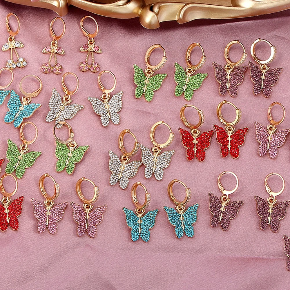 

8 Styles Pure Metal Plated Cute Dainty Multi-color Butterfly Design Shape Drop Earrings Female Jewelry, Mixed
